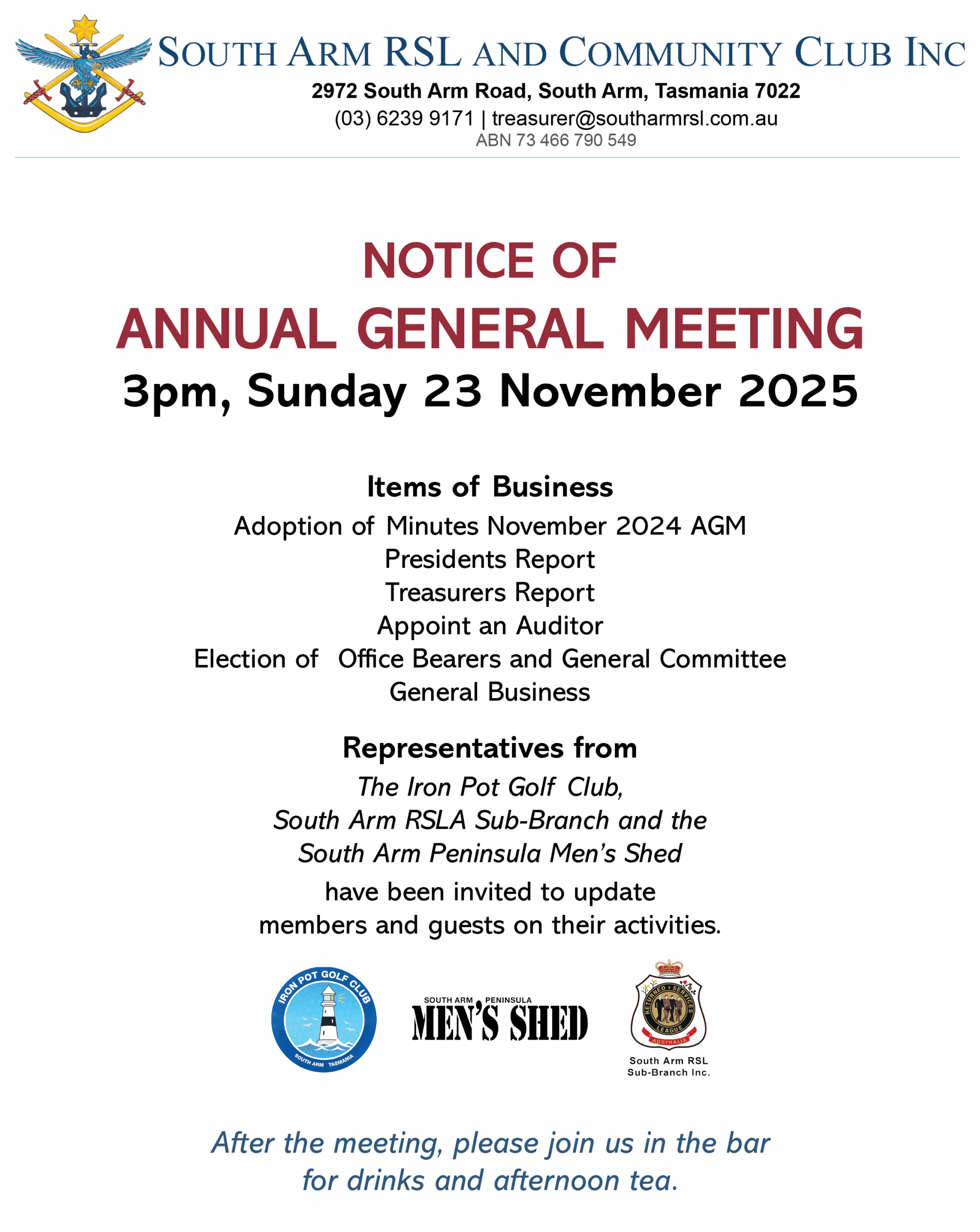 RSL& Community Club AGM poster RSL& Community Club AGM poster